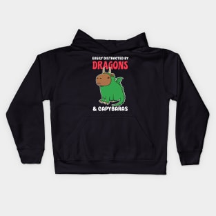 Easily Distracted by Dragons and Capybaras Cartoon Kids Hoodie